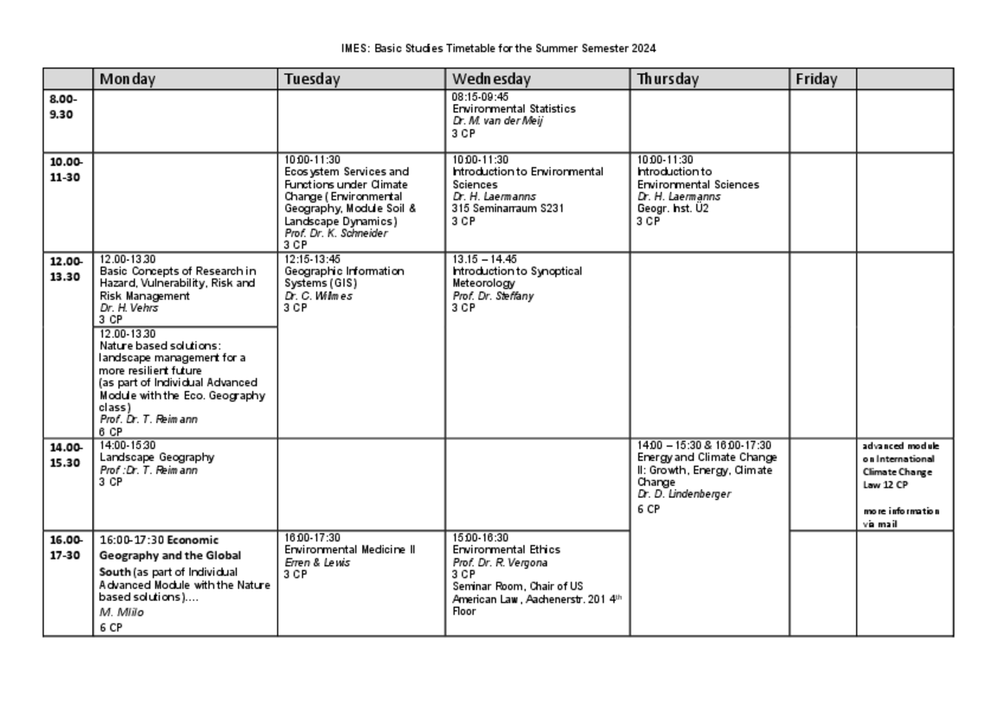 Semester Schedule